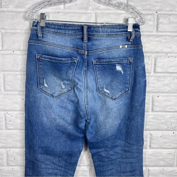 KANCAN Distressed Straight Leg Jeans raw hem and raw edge waist stretch jeans - Picture 2 of 6